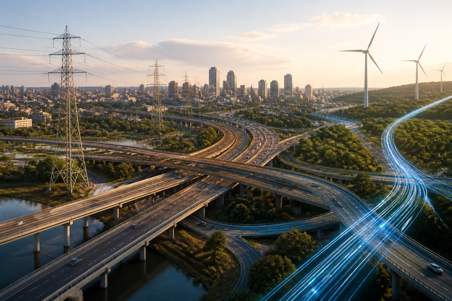 Infrastruktūros pavyzdžiai: transporto tinklai, energetikos sistemos ir telekomunikacijų įrenginiai